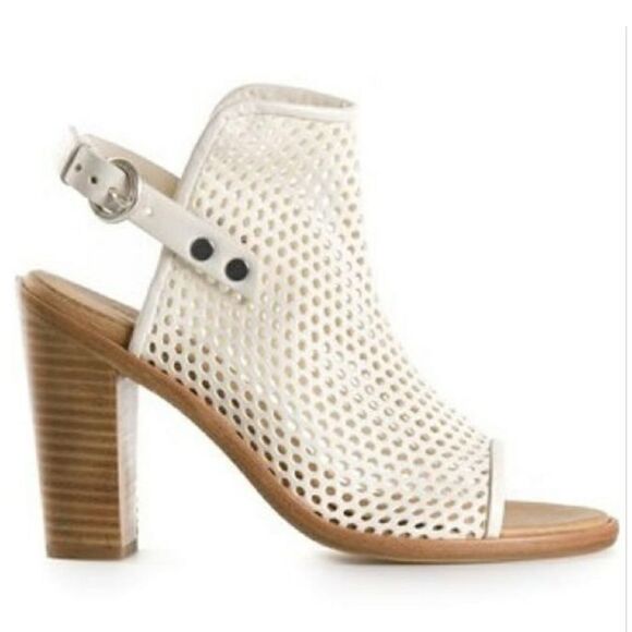 Rag and Bone "Wyatt" White Leather Open Toe Slingback Stacked Heel Sandal Bootie - Picture 1 of 16